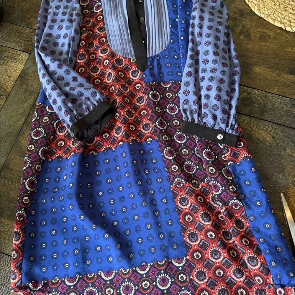 Anthropologie Moulinette Souers Shirt Dress Patchwork Silk Foulard Tunic Cottage - Picture 3 of 4